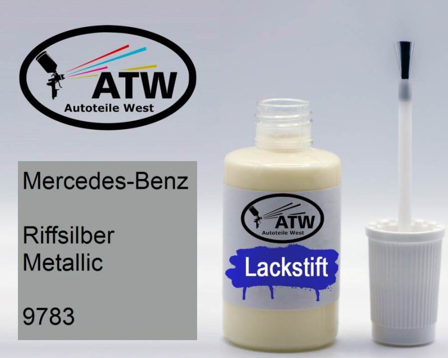 Mercedes-Benz, Riffsilber Metallic, 9783: 20ml Lackstift, von ATW Autoteile West.